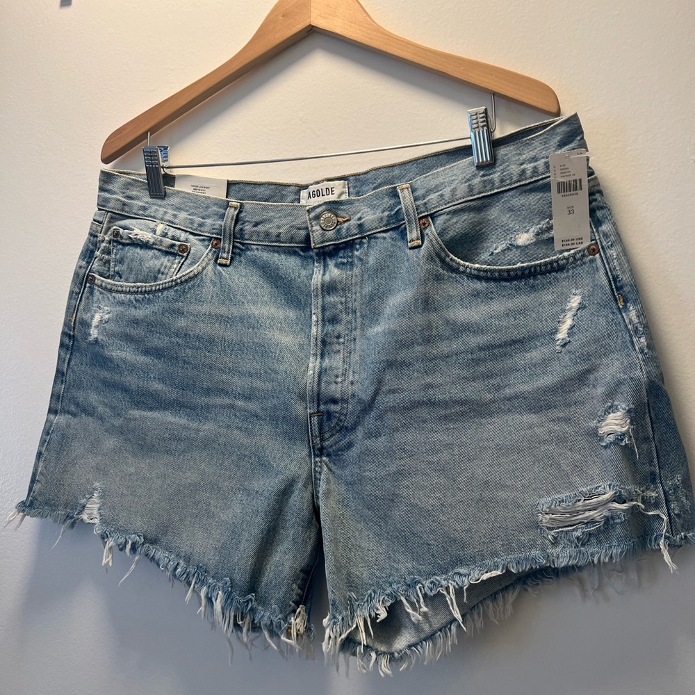 NWT AGOLDE Distressed Parker Long Shorts in Swapmeet Wash, Size 33